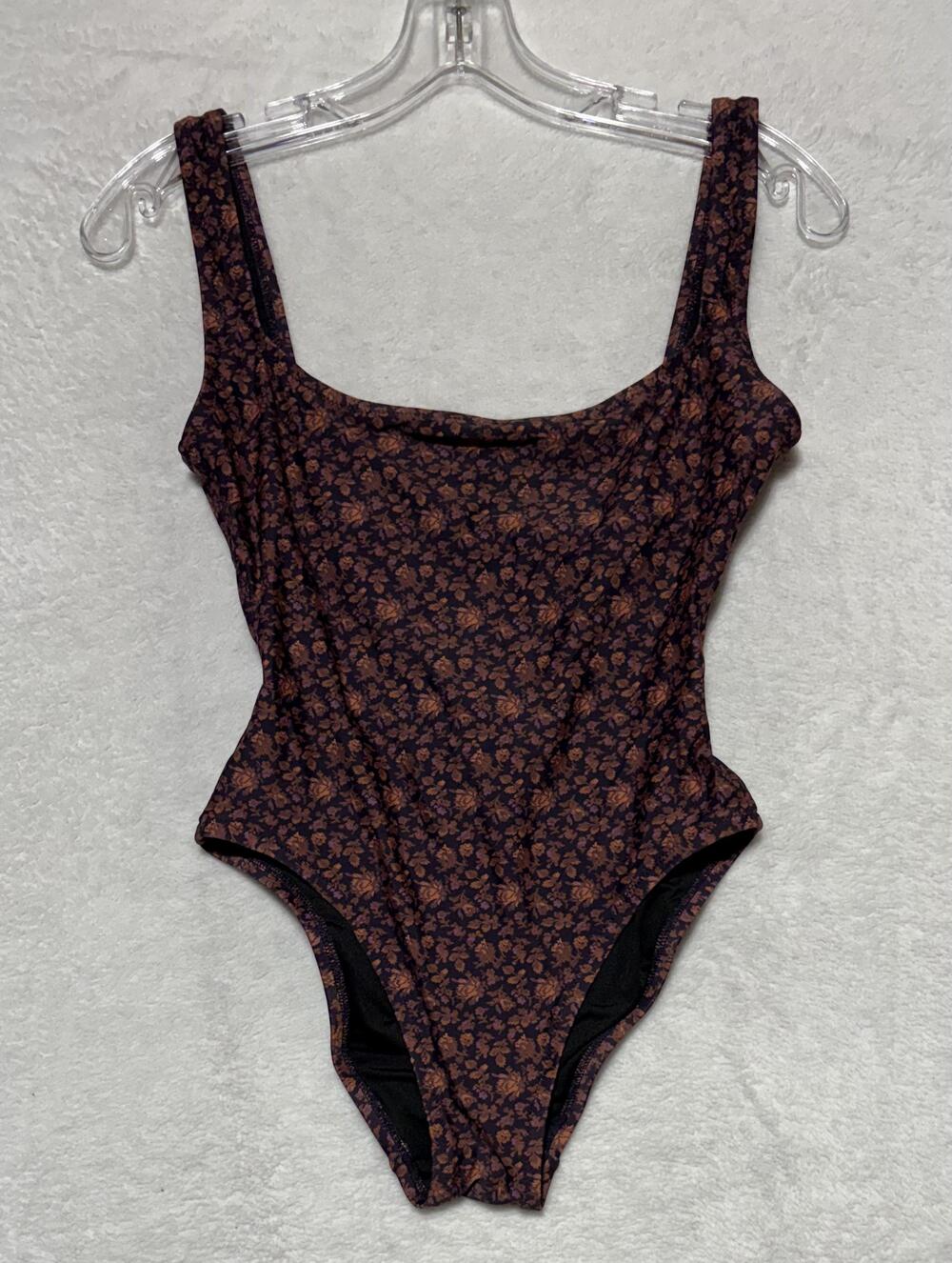 Madewell One Piece Swimsuit Womens XXS Brown Floral Lined Stretch Tank Style